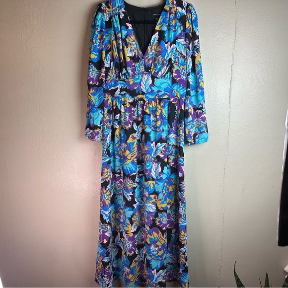Donna Morgan Floral Long Sleeve V-Neck Maxi Sz 8 - Picture 3 of 9
